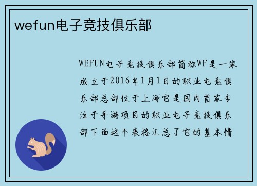 wefun电子竞技俱乐部